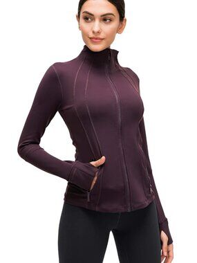 Womens Burgundy Activewear Jacket Track Running Gym Yoga Thumbholes Size XL